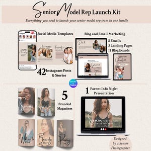 IMOGEN Senior Model Rep Canva Launch Kit with Magazines, Newsletters, Landing Pages, Instagram Templates