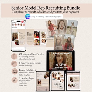 Senior Model Rep Team Launch Program: Prewritten Content Marketing Template for Photographers (Canva, Digital Download)