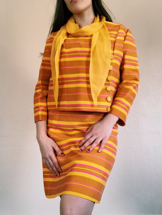 Joseph Magnin Orange Striped Dress and Coat, size