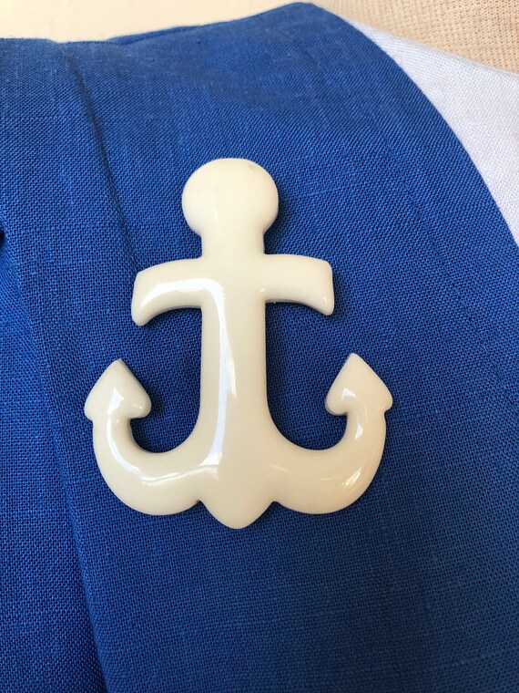 White Nautical Anchor Brooch