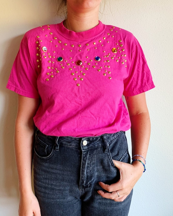 Pink 80’s IDEAS Bedazzled Shirt