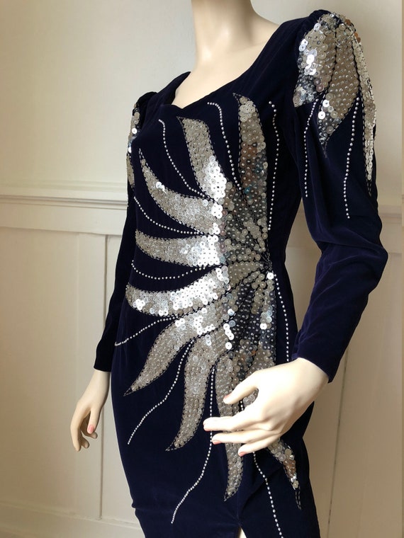 Blue Velvet Embellished Dress