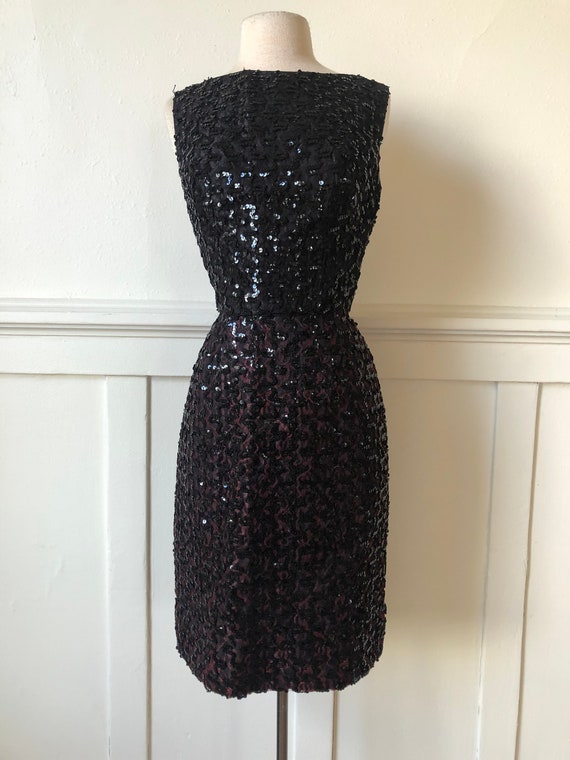 60s Black & Pink Sequin Dress, waist 26”