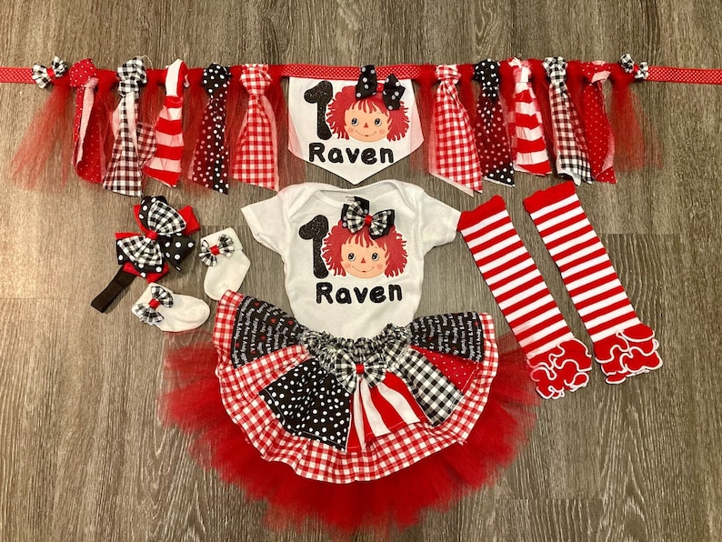 2nd Raggedy Ann party outfit dress tutu custom tee shirt Raggedy Ann Birthday 1st smash cake baby toddler second first birthday doll