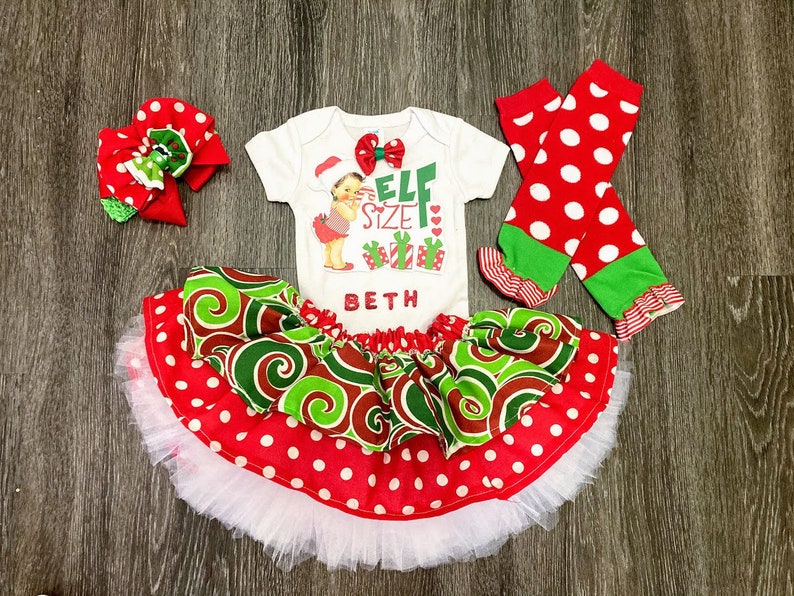 My first Christmas toddler christmas tutu Elf Size girls outfit personalized christmas shirt Christmas baby Elf outfit holiday wear