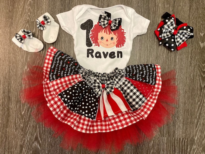2nd Raggedy Ann party outfit dress tutu custom tee shirt Raggedy Ann Birthday 1st smash cake baby toddler second first birthday doll