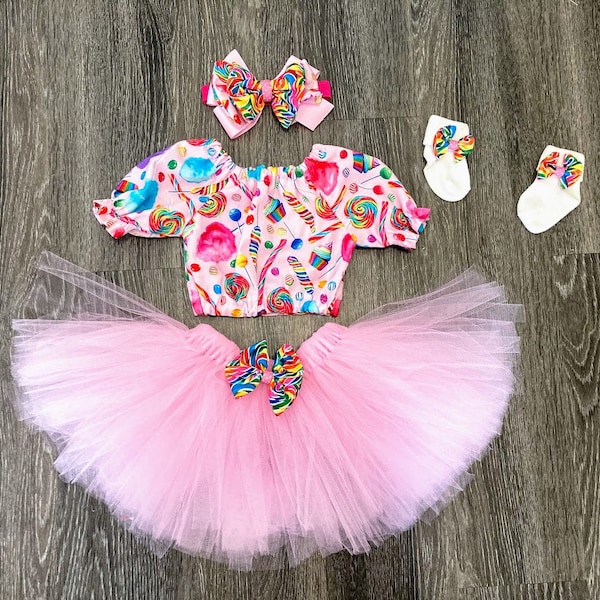Lollipop girl second birthday candy themed party, TWO sweet, Candy Land, Candyland, baby toddler rainbow outfit, 2nd  birthday skirt, custom