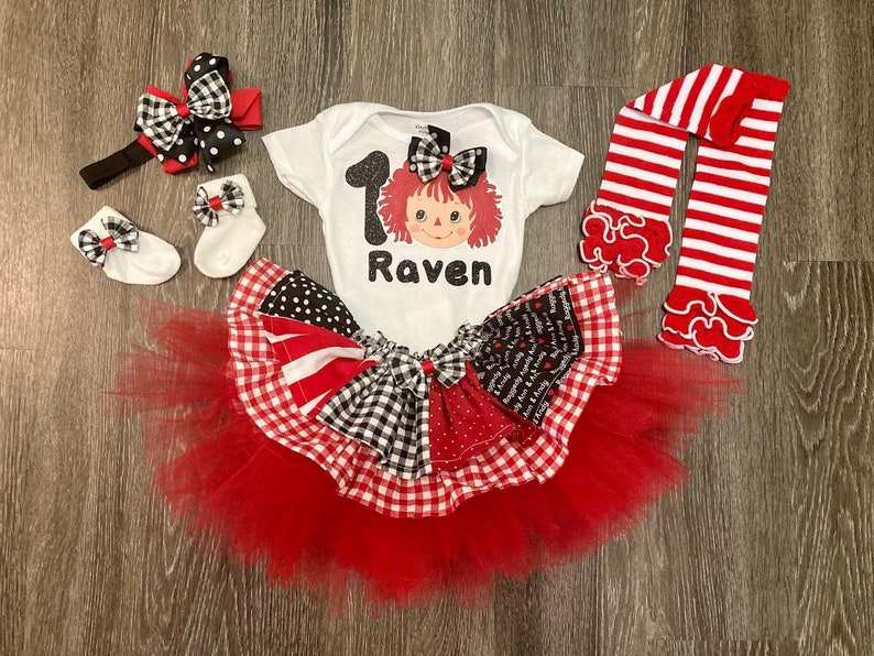 2nd Raggedy Ann party outfit dress tutu custom tee shirt Raggedy Ann Birthday 1st smash cake baby toddler second first birthday doll