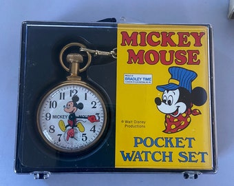 Mickey Mouse Pocket Watch Set Vintage original box