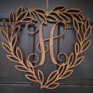 Laurel Heart Monogram Door Hanger / Valentine's Day Monogram / Wood Monogram / Valentines Wreath / Farmhouse Monogram / Rustic