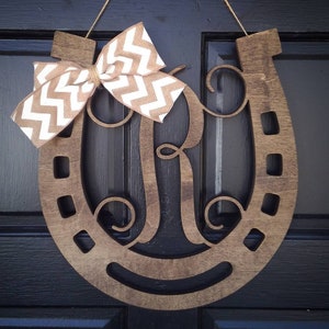 18" Wooden Horseshoe Monogram / Wood Horse Shoe Monogram / Custom Monogram / Laser cut / Horseshoe wreath / Door hanger