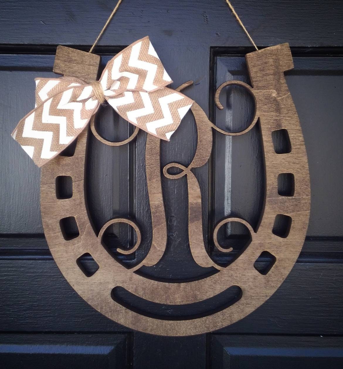 18" Wooden Horseshoe Monogram / Wood Horse Shoe Monogram / Custom Monogram / Laser cut / Horseshoe wreath / Door hanger