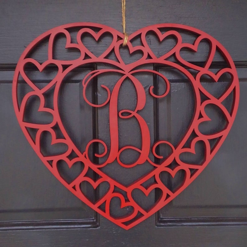 Heart Monogram Door Hanger / Valentine's Day Monogram / Wood Monogram / Valentines Wreath Red