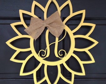18" Sunflower Monogram / Flower Monogram / Wood Door Hanger / Wood Monogram / Summer Monogram / Spring Monogram
