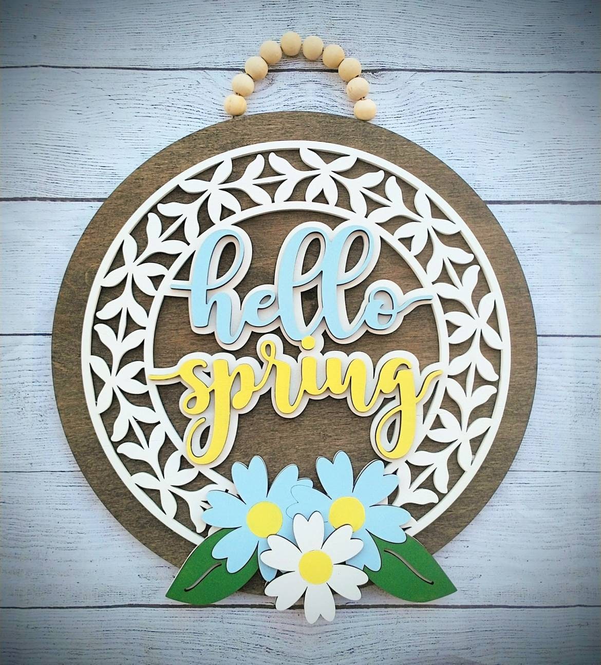 Spring Wreath Wood cutout / 3D Hello Spring Door Hanger