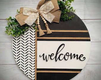 Welcome Door hanger / Front Door Decor / Boho Door Hanger / Chevron Print / Welcome Sign / Hello Sign / Porch Decor / Hello