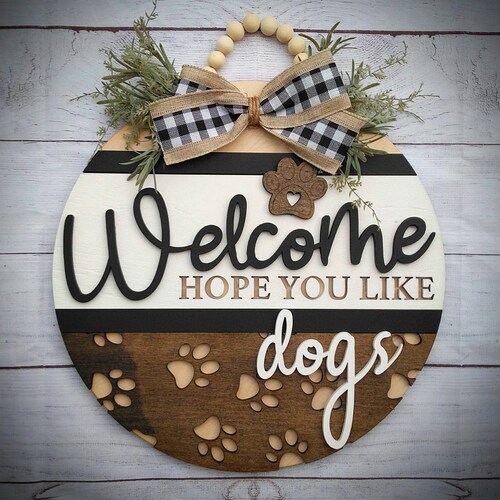 Personalized Dog Door Hanger Hope You Like Dogs Sign Etsy