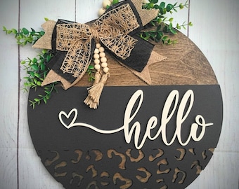 Welcome Door hanger / Front Door Decor / Leopard Door Hanger / Leopard Print / Welcome Sign / Hello Sign / Porch Decor / Hello