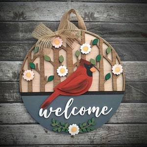 Welcome Cardinal Door Hanger / Cardinal Decor / Porch Decor / Front Door / Summer Sign / Spring / Welcome door Hanger