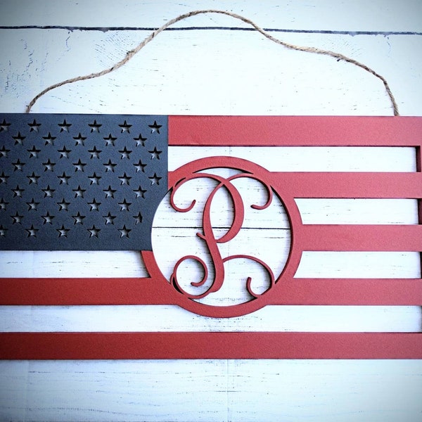American Flag Monogram / USA Monogram / Patriotic Monogram / Wood Monogram / Custom Monogram