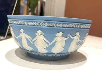 Light blue Wedgwood Jasperware bowl in Dancing Hours vintage small bowl made in England