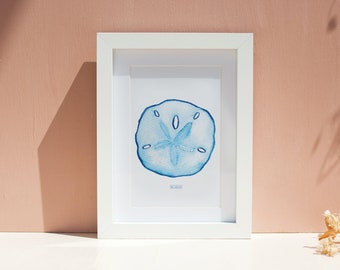 Blue Sand Dollar Print, Printable Wall Art, Nautical Nursery Wall Art Kids Room, Seaside Ocean Print, Digital Download Artwork