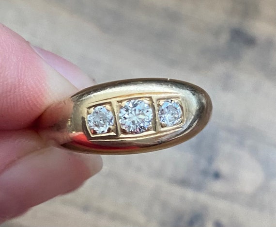 Antique Gentleman’s 3 Stone Diamond 14K Gold Flat… - image 2