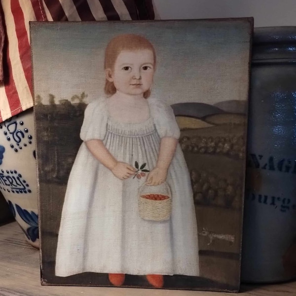 Handmade Primitive Antique Reproduction Print "Child In A White Dress" On Canvas Board, 5x7,  8x10 or 11x14 Colonial, Country, Primitive,