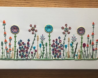Ready to ship: Large,hand embroidered wildflower garden; Art and Collectables, Home and Living, Nursery Art, Housewarming Gift, Welcome Gift