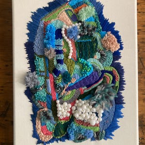 12"x9" Abstract Fiber Art; Embroidery Art | Art and Collectables | Abstract Art | Modern Home | Contemporary Home | Bead art | Art Gift