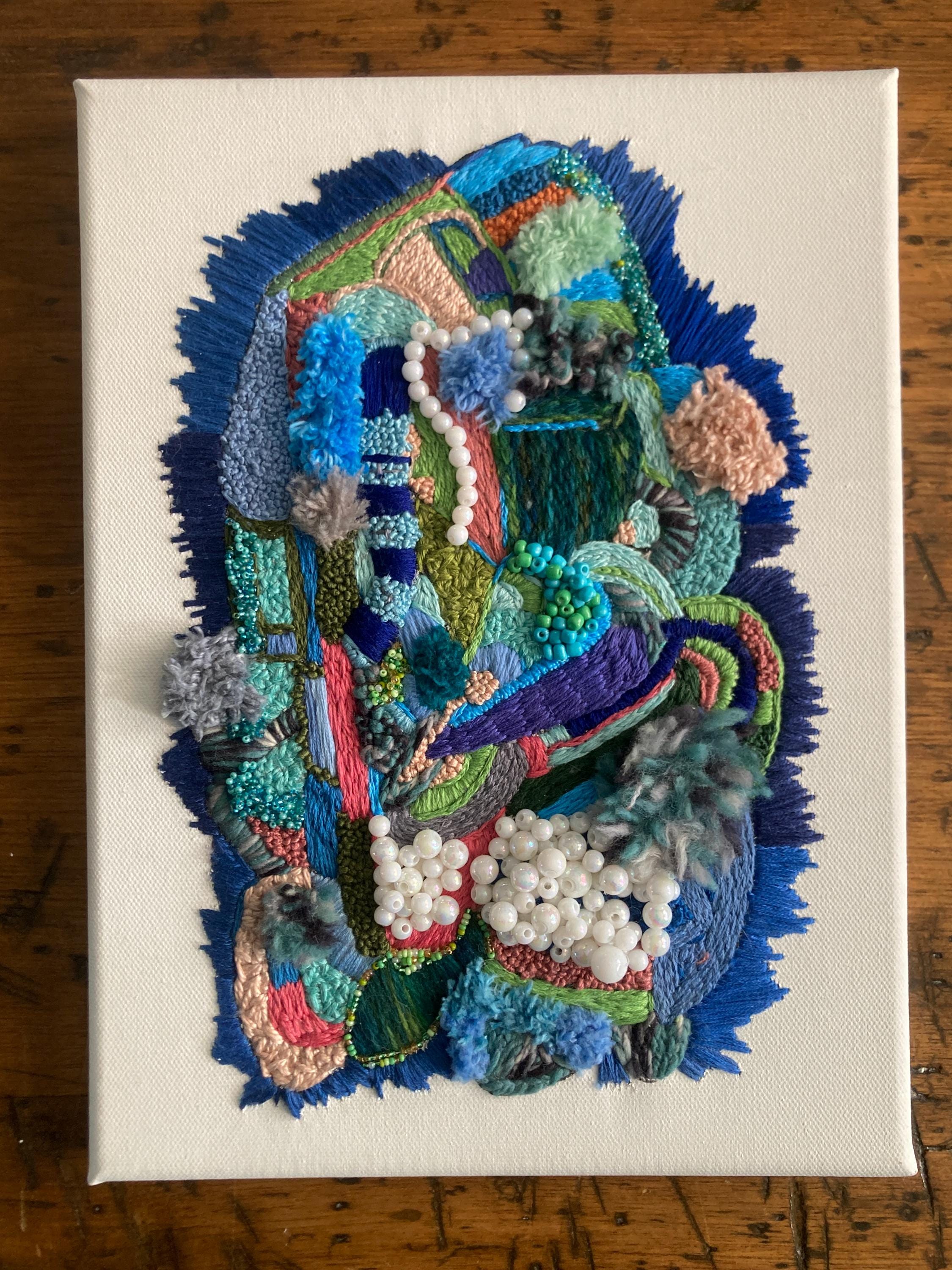 12"x9" Abstract Fiber Art; Embroidery Art | Art and Collectables | Abstract Art | Modern Home | Contemporary Home | Bead art | Art Gift