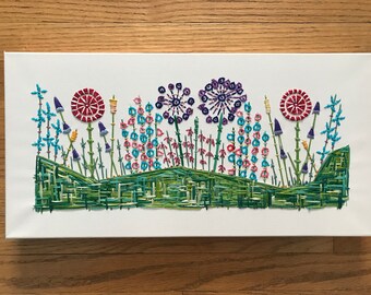 Large Embroidered Wildflower Garden- Home and Collectables, Home Living, Gardener Gift, Fiber Art, Embroidery Decor, Family Gift