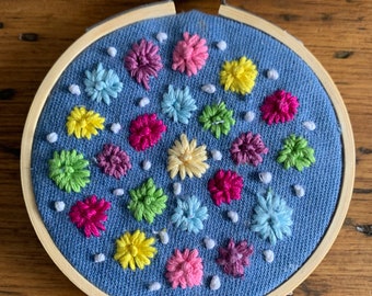 Mini Embroidered flower hoop; Home and Living, Embroidery art, Housewarming Gift, Valentines Gift, Flower art, Vermont artist, Nursery Art