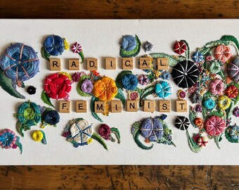Embroidered Radical Feminist Artwork | 10"x20" | Women's Rights| Pro Choice | Feminism | Feminist Embroidery | Feminist Wall Art |  Feminist