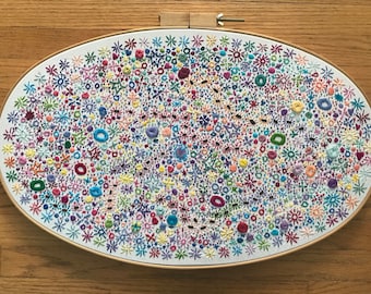 Extra Large Hand Embroidered, Abstracrt Flower Garden, Art and Collectables, Home and Living, Nursery Art, Housewarming gift, Focal art