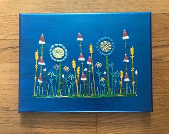 Hand Embroidered Wildflower Garden On Bluie- Art and Collectables, Fiber Arts, Home and Living, Embroidery Decor, Welcome Art