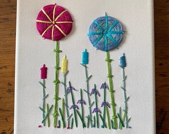 Embroidered  Wildflowers On Canvas- Art and Collectables, Home and Living, Home decor, Embroidery Art