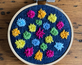 Mini Embroidered flower hoop; Home and Living, Embroidery art, Housewarming Gift, Valentines Gift, Flower art, Vermont artist, Nursery Art