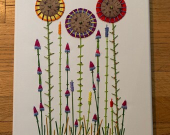 Embroidered Clock Face Wildflower Garden- Art and Collectables, Steampunk Art, Embroidery Art, Clock Art, Home and Decor, Housewarming Gift