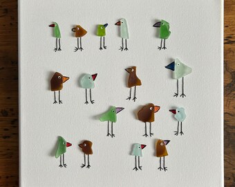 Embroidered Beach Glass Birds; Vermont Beach Glass, Bird Art, Embroidery Art, Housewarming gift, Beachglass Art, PixieTwine, Lake Champlain
