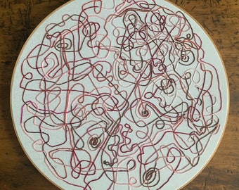 Hand Embroidered, Absrtact, Art, Hoop, Wall Art, 23''- Abstract Art For The Home, Focal Point, Over The Fireplace, For The Office