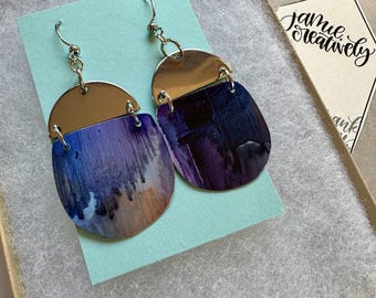 Hand-Painted Abstract Playing Card Earrings: Silver Topped, One-of-a-Kind