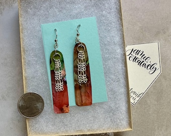 Hand-Painted Playing Card Earrings: Abstract Chain Dangle, One-of-a-Kind