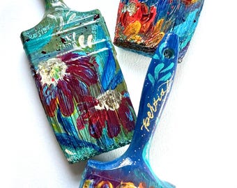 recycled paintbrush flower painting "rise resist hope" one-of-a-kind