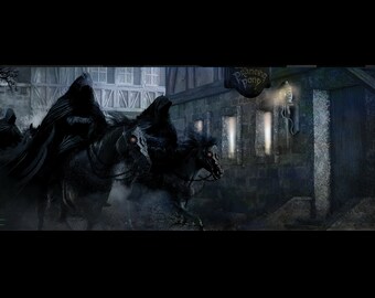 The Nazgul at the Prancing Pony Inn 12"x18" Metal Print