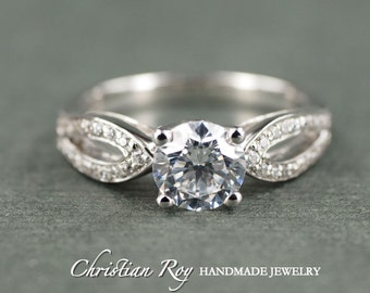 Round Cut Diamond Simulant Engagement Ring - Sterling Silver CZ Cubic Zirconia (#CRRB0024SS)