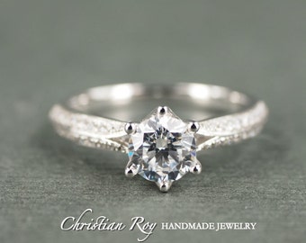 Round Cut Diamond Simulant Engagement Ring - Sterling Silver CZ Cubic Zirconia (#CRRMR045SS)