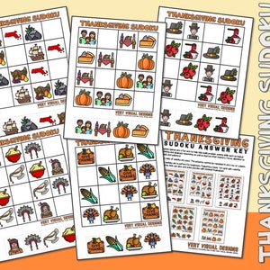 KIDS PICTURE SUDOKU Thanksgiving Holiday Printable Puzzles for Beginners : Critical Thinking & Problem Solving Skills