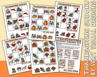 KIDS PICTURE SUDOKU Thanksgiving Holiday Printable Puzzles for Beginners : Critical Thinking & Problem Solving Skills