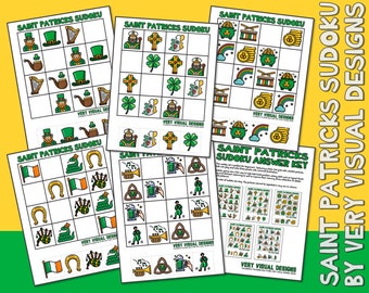 KIDS PICTURE SUDOKU Saint Patrick's Holiday Printable Puzzles for Beginners : Critical Thinking & Problem Solving Skills
